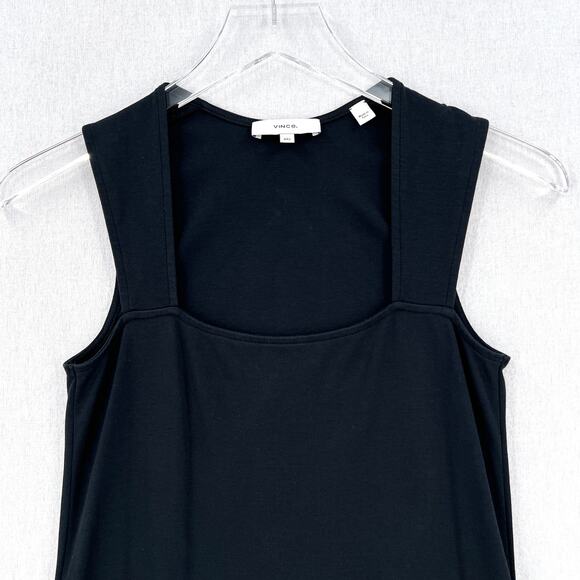 VINCE Sleeveless Midi Faux Wrap Dress Womens XXS Black Square Neck Cotton - Picture 4 of 13